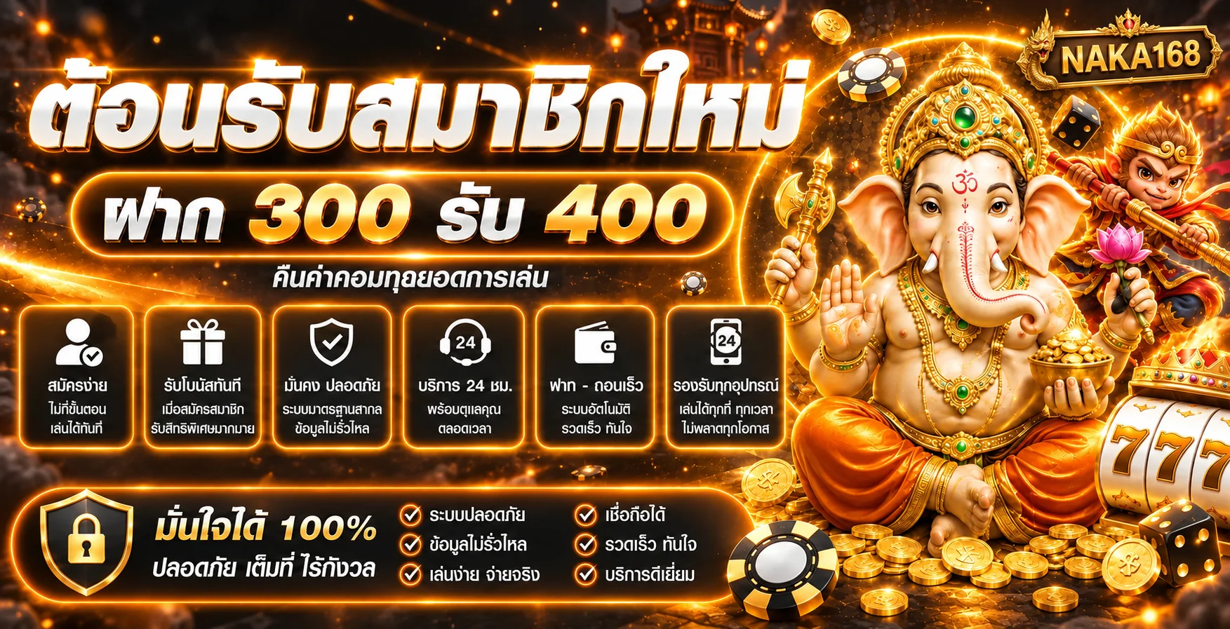 แบนเนอร์ NAKA168 คู่มือสมัครสมาชิกโทนดำส้ม
